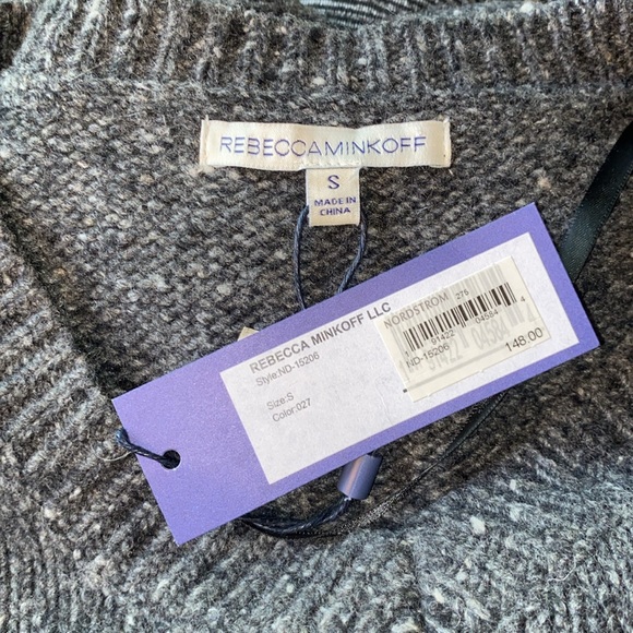 Rebecca Minkoff Marled Charcoal Knit Alpaca Wool Cold Shoulder V-Neck Sweater - Picture 10 of 13